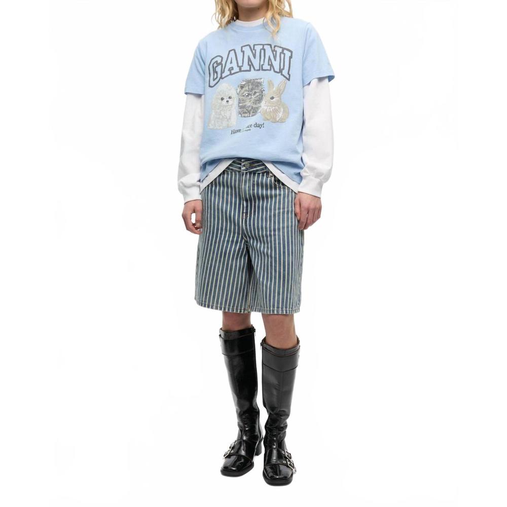 NEW GANNI light stripe denim shorts in soft chambray